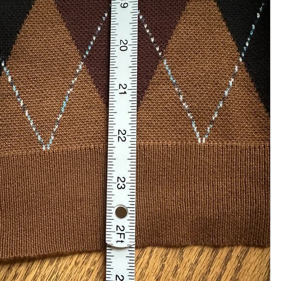 PJ Jones SmallArgyle Brown Black Botton Down V Neck Grandpa Preppy Sweater Vest - Picture 7 of 7